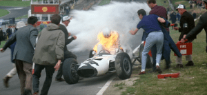 In the spirit of John Frankenheimer's quest for authenticity, that is actually James Garner on fire in this scene!